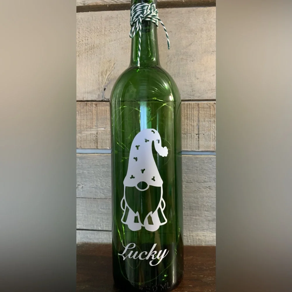 ‘Lucky’ Gnome wine bottle lantern